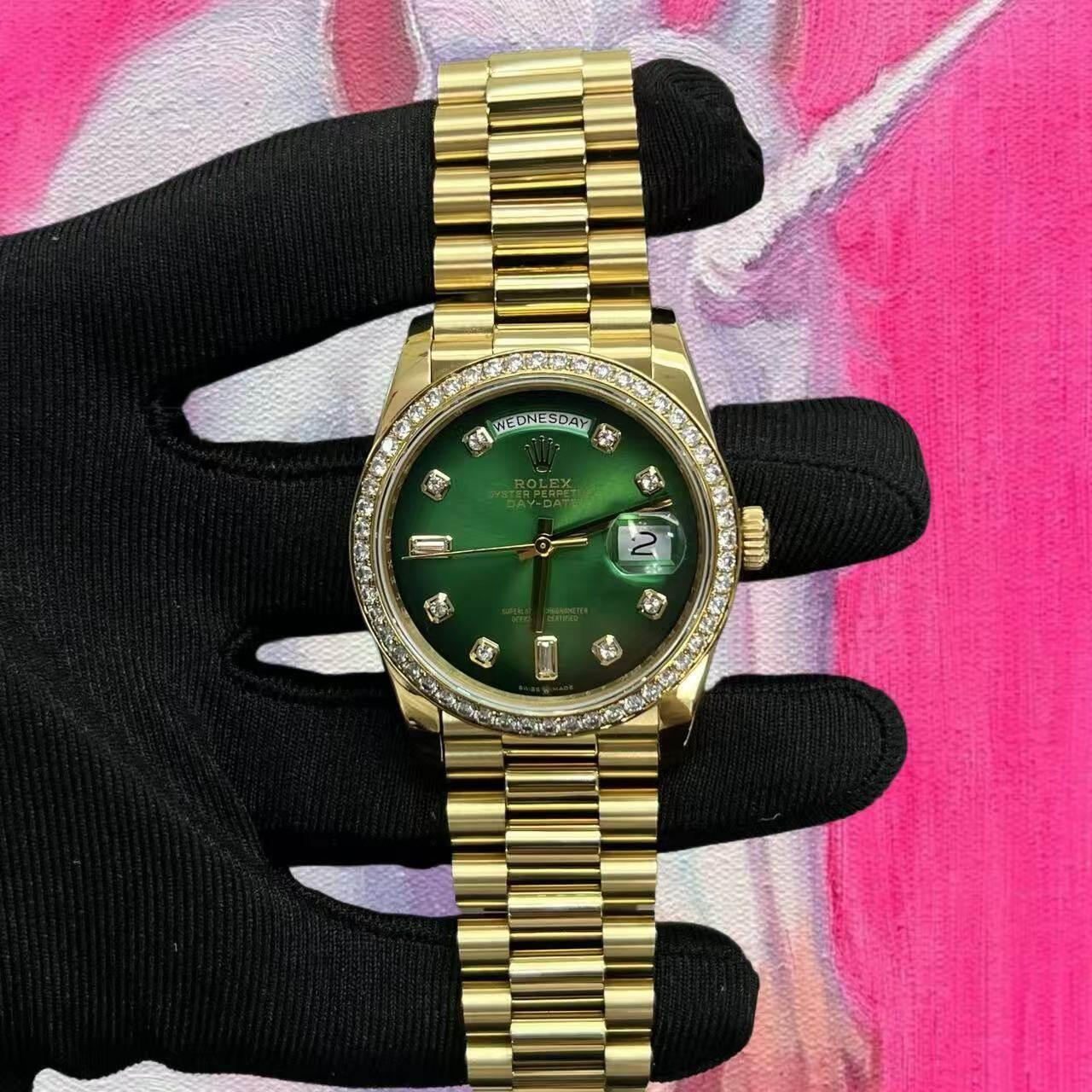 改裝定制 高仿 ROLEX 勞力士星期日曆型 36DD日誌 煙熏綠 M128348rbr-0035