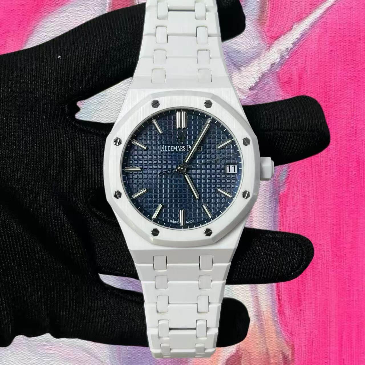改裝定製 高仿 Audemars Piguet APS廠愛彼 皇家橡樹  15500 白陶瓷藍盤